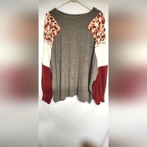 Colorful Knit Sweater with Patterned Sleeves